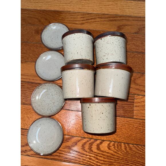 VINTAGE Takahashi Pottery Barn Tiny Flower Pots Saucer Stoneware Set of 5 VTG - Picture 8 of 10